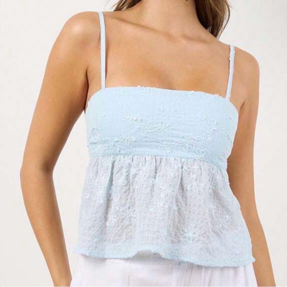 Light Blue Lace-Trim Spaghetti Strap Top